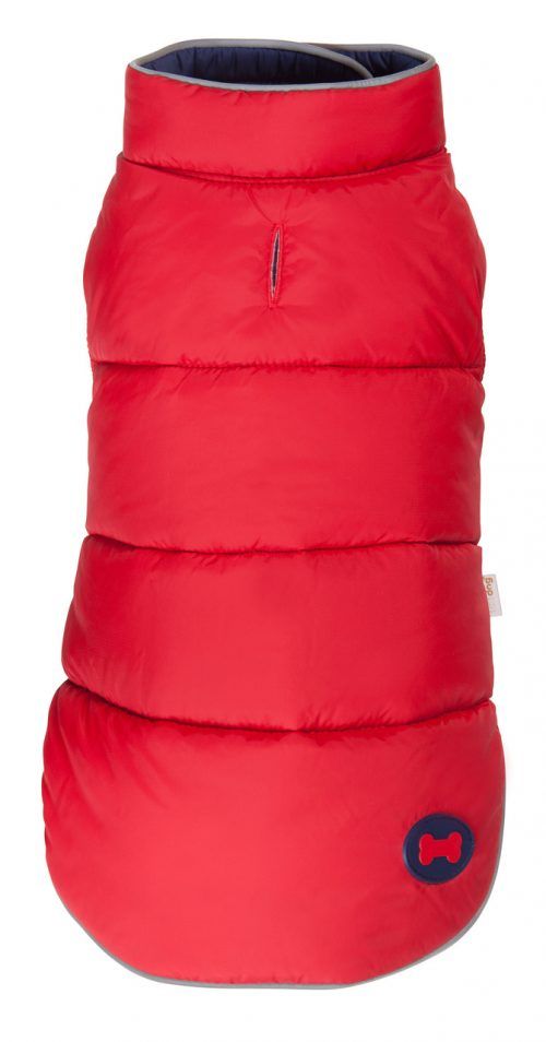 Red Navy Reversible Bone Puffer dog coat by Fab Dog
