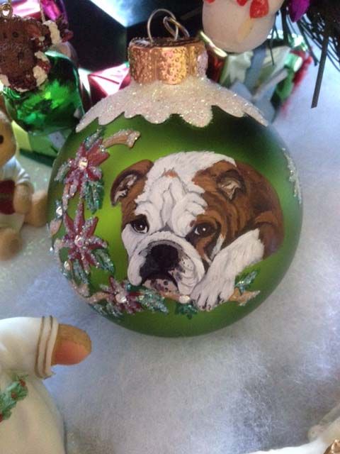 hand painted dog on gift ornament