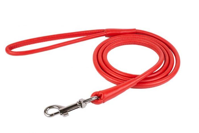 rolled leather-dog-lead-dog-leash-red