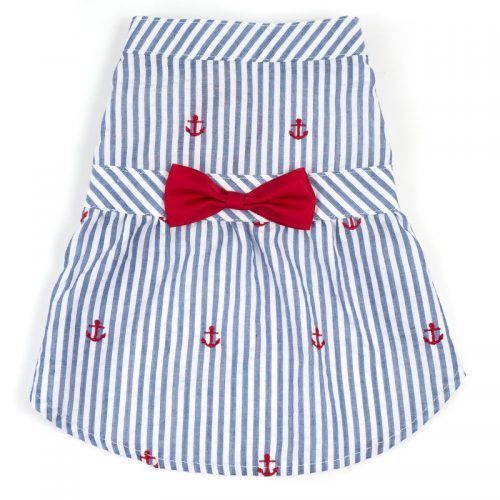 worthy dog dress navy blue stripe with anchors