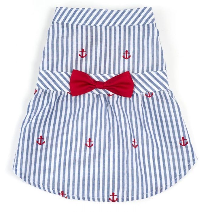 worthy dog dress navy blue stripe with anchors