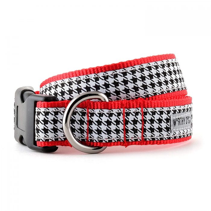 Dog Collar Adjustable - Design Houndstooth - Black and Red - Fits Toy, Small , Medium, Large and X-Large Dogs Puppy