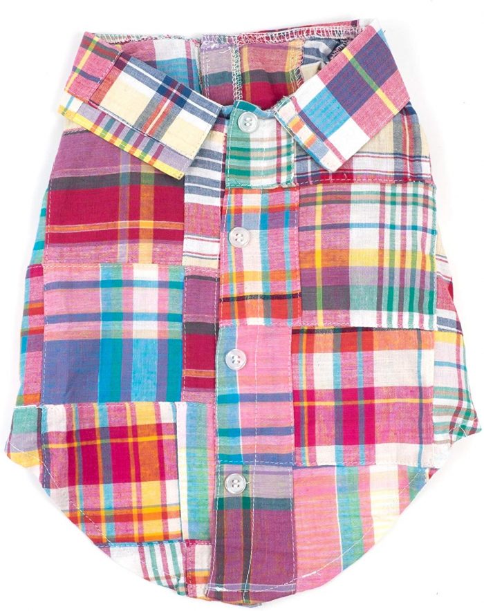 The Worthy Dog Patch Madras Bright Pink Pattern Fabulously Stylish Shirt for Dogs