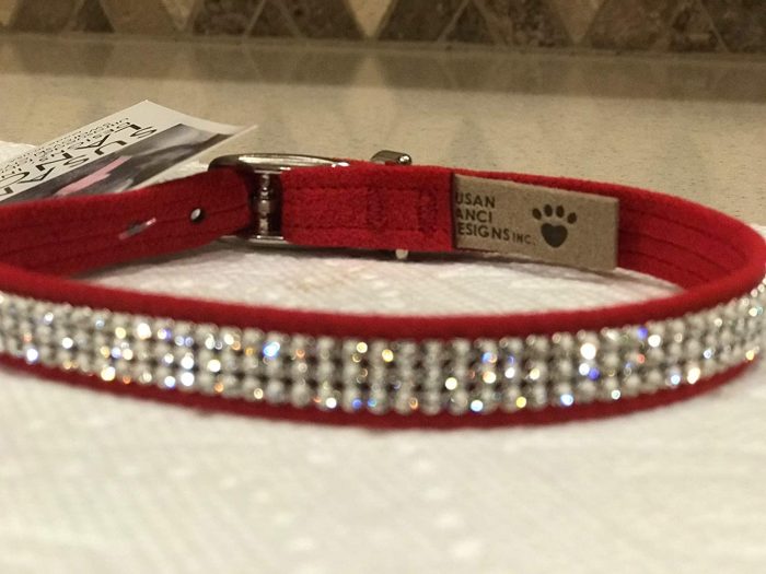 Dog Collar - Swarovski Crystal Dog Collar - 3 Row Red Giltmore Dog Collar - Color RED - Susan Lanci - Super Soft Durable Made in The USA